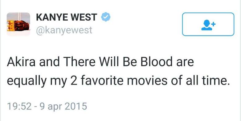 If there's an anime that Kanye totally love then it would be Katsuhiro Otomo's Akira which is the most influential anime to break into USA. https://twitter.com/kanyewest/status/1292308168677236736?s=19