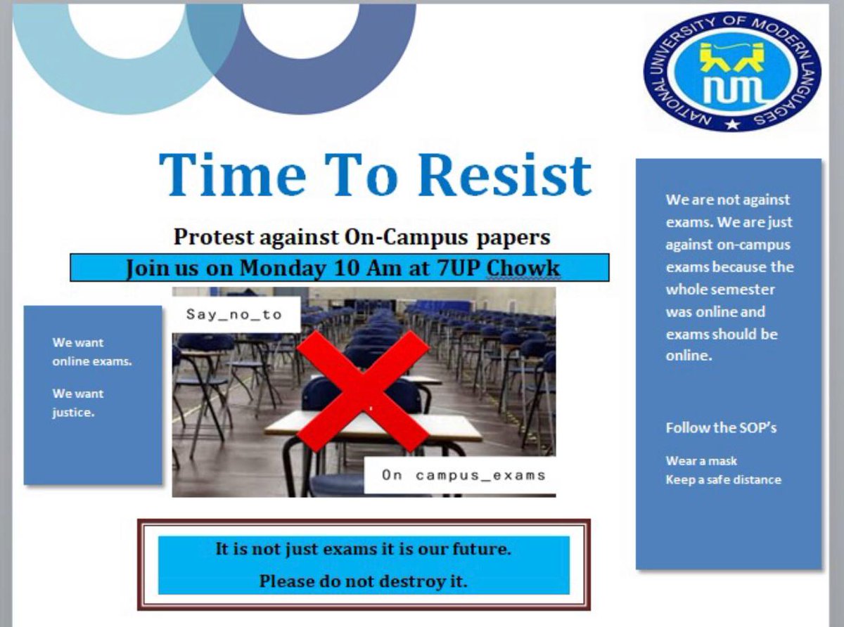 Nadiamber1's tweet photo. uml wants us to give on campus exams after teaching us online.There are two problems with that. 
One considering the current Covid-19 situation its going to put students lives at risk.
Second how do they expect us to give our best?
 #NumliansReject_OnCampusExams https://t.co/jmx9nyRhf1