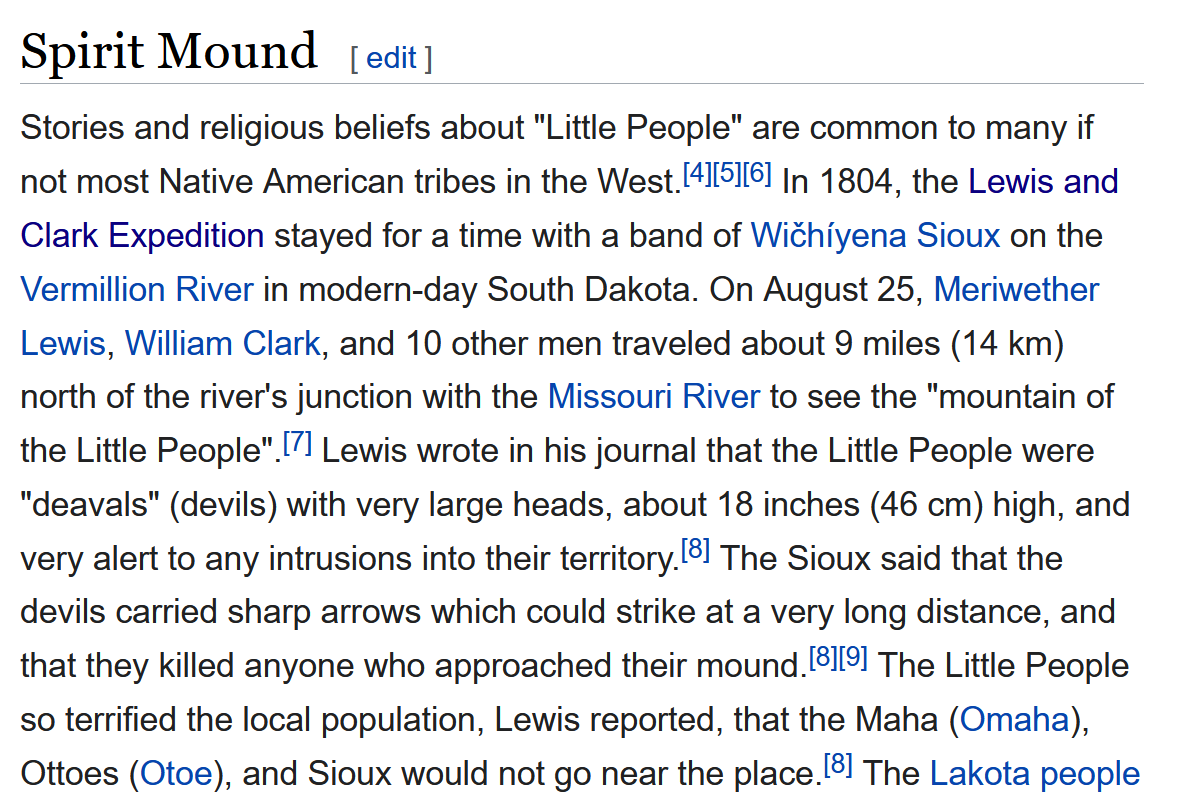 5) York's 8 Islands were named for William Clark's slave and "body servant", York.Interestingly, York is claimed to have come from "Spirit Mound".. the land of the "Little People".Hmmm... would these be dwarfs?
