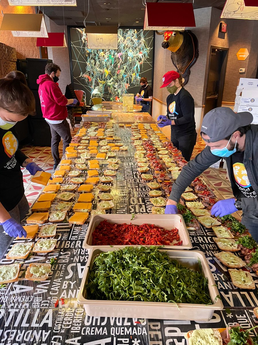 WCKitchen's tweet photo. Sandwich and hot meal prep under way this morning for our National Guard and other first responders in DC! On the menu: Roast beef, sun-dried tomato with basil aioli on ciabatta 🥪 &amp; tomato braised vegetable stew with cannelloni beans 🍲 (plus a version with chicken!) #ChefsForDC https://t.co/q3CPaMLa0p