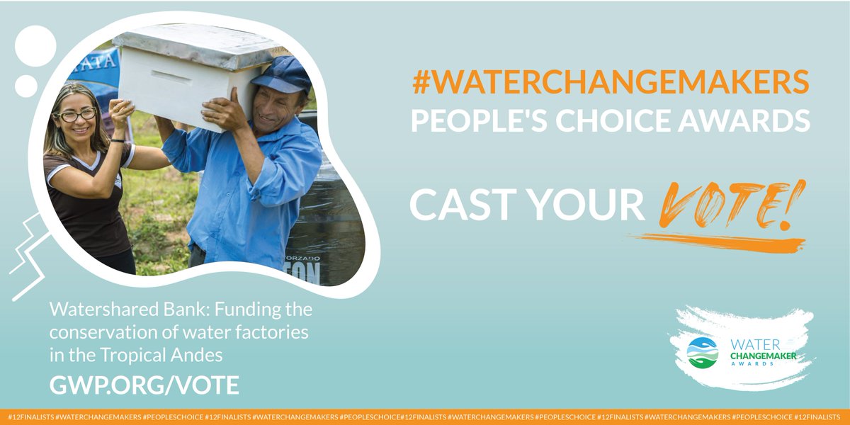 👉It is time for you to choose a #WaterChangemaker! 

Learn from the story “Watershared Bank: Funding the conservation of water factories in the Tropical Andes”. Watch: youtu.be/cI56dz4qsC0

#WaterChangeMakers #PeoplesChoice #12Finalists
