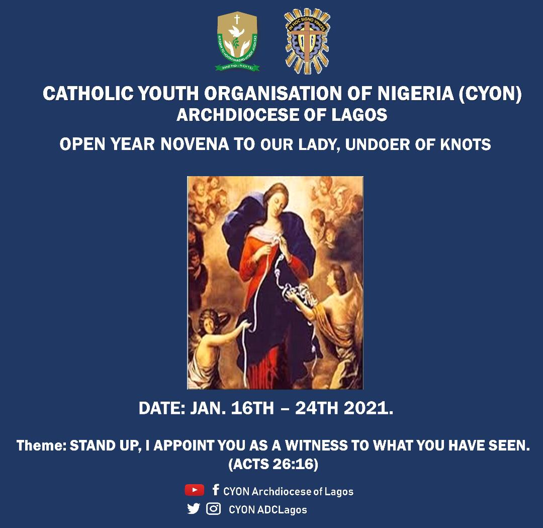 ccotpcyon's tweet photo. For God and for youth... through Christ.

As mentioned during this month's general meeting, our Novena to our Lady Undoer of Knotts would commence today. 

Visit the link below to say your novena prayers:
https://t.co/RYSqR3pDsm

#CCOTPCYON #CYON #EvangelismInaDigitalAge #EDA20 https://t.co/X3FejKWWKq