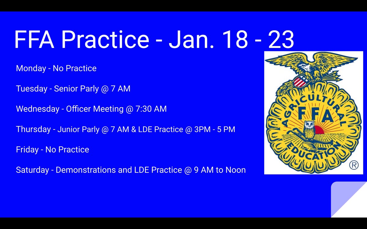 Next weeks schedule!