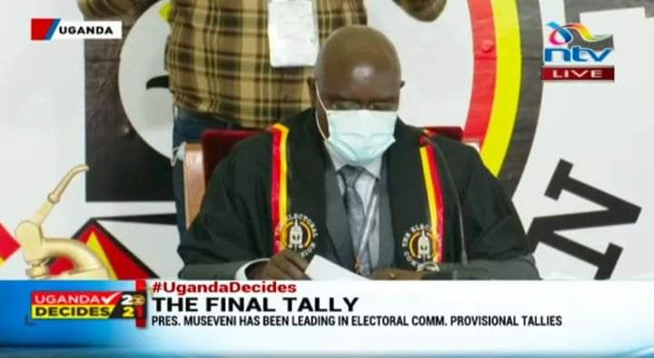 Yoweri Museveni has been declared winner of Uganda's Presidential election with 5,851,037 votes (58.64%) of the total votes.

Making it his 6th term in office. Robert Kyagulanyi (Bobi Wine) came second with 3,475,298 votes (34.83%) of the votes.
#UgandaDecides #UgandaDecides2021