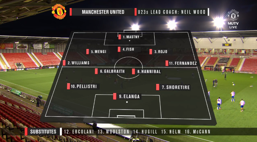 Neil Wood played Galbraith in a deep midfield of two in a partnership with Mejbri. Against Everton, again a much physical side, United were tidy in position & had to explore every chance coming from the midfield. Galbraith converted a 97th min penalty to win the game.