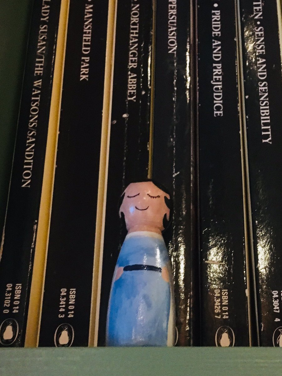 Made a start on my non-Dewey classification system, thanks to Austen, Bronte and Anne Boleyn dolls ftom  @PegsNeedles 