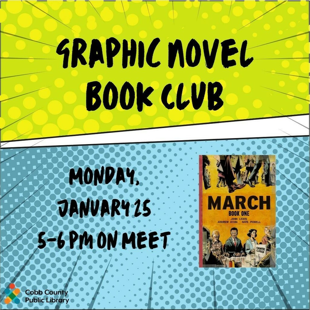 cobblibrary's tweet photo. If you love graphic novels, then you won’t want to miss #SouthCobbLibrary’s newest book club. The Graphic Novel Book Club will meet every month on the 4th Monday of each month from 5 - 6 pm. on Google Meet.
.
We will be starting this month on January 25 … https://t.co/7LGSlNacY1 https://t.co/6mcapxmGck