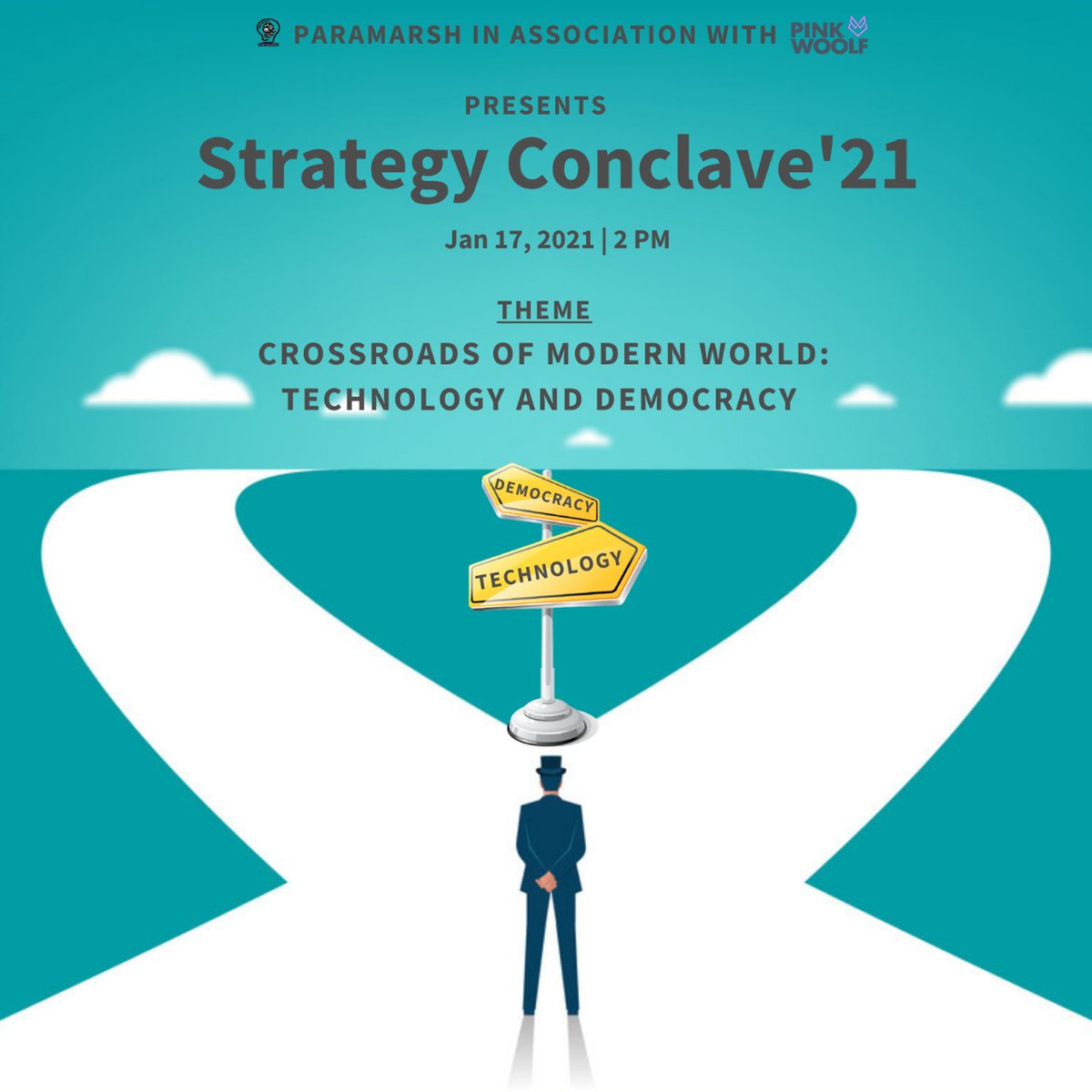 NMIMSBangalore's tweet photo. Paramarsh: The Strategy and Consulting Consortium of NMIMS Bangalore is back with their flagship event, Strategic Conclave 2021 in association with Pink Woolf.

The theme of the conclave is "Crossroads of Modern World: Technology and Democracy."

#StrategyConclave2021
#Paramarsh https://t.co/hS9k6DAU51