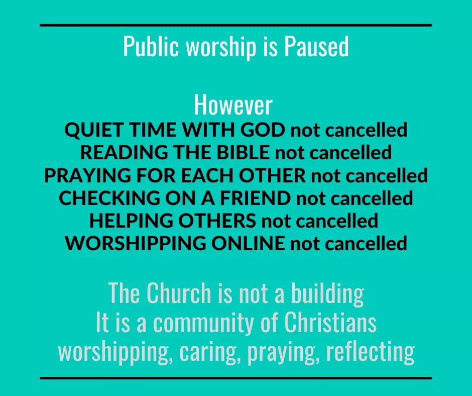 Check out our websites for some alternatives to our usual worship in church
ccwalmersleybury.org.uk 
stjohnstmarkchurchbury.com