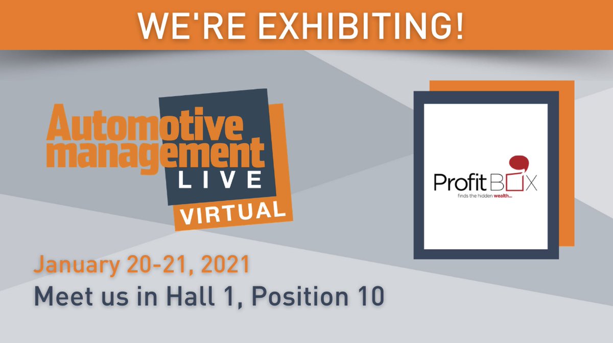 profitboxltd's tweet photo. We’re pleased to be exhibiting at the UK’s leading event for motor retailers, #AMLVirtual. Our focus will be the digital sales journey and helping retailers use tomorrow’s skills with tomorrow’s buyers. 
Get your free ticket here: https://t.co/JKhVpDrOg2 https://t.co/6Vom5Z3VVL