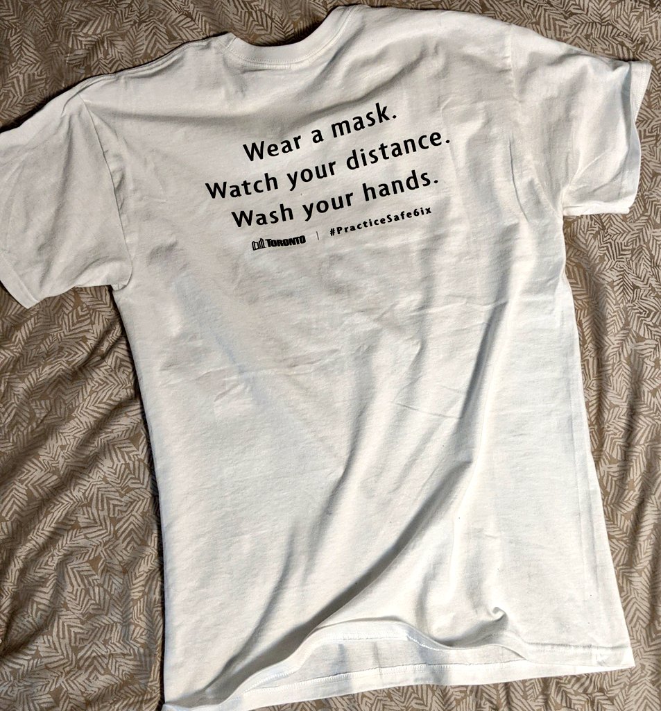 TheDanLevy's tweet photo. I won this shirt from a contest run by @cityoftoronto from their #PracticeSafe6ix campaign. Totally going to wear it out and about (when I'm out for essential reasons like exercise obviously)
Only sort of wish I had ended up with the black version of the shirt https://t.co/DkCQgzrYzE