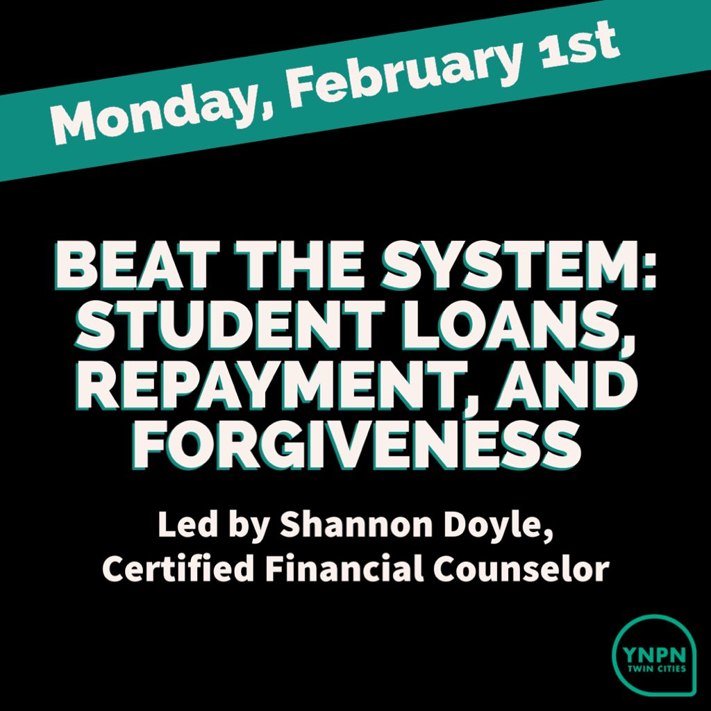 ynpntc's tweet photo. On Feb 1, join us for the 2nd installment of our event series w/Shannon Doyle. Get a handle on your student loans and come away with confidence to tackle repayment, refinancing and default. Link in bio under Events! #StudentDebt #YoungProfessionals #FinancialFreedom #ynpn #YnpnTC https://t.co/aJndZlHR13