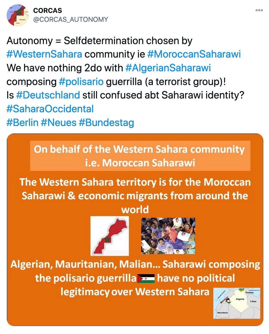 10/10-CORCAS has given up trying to convince Saharawis of the greatness of Morocco's occupation of Western Sahara. These days CORCAS has a team of trolls blasting western audiences with more conspiracy theories than Qanon about Western Sahara and greatness of Morocco's occupation