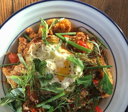 Guess who's back
Back again

SPICY CAULIFLOWER // crispy farro, sunflower butter, harissa, pickled peppers, sunny up egg, crispies

This is a true throwback to our opening menu, and she's back this weekend.