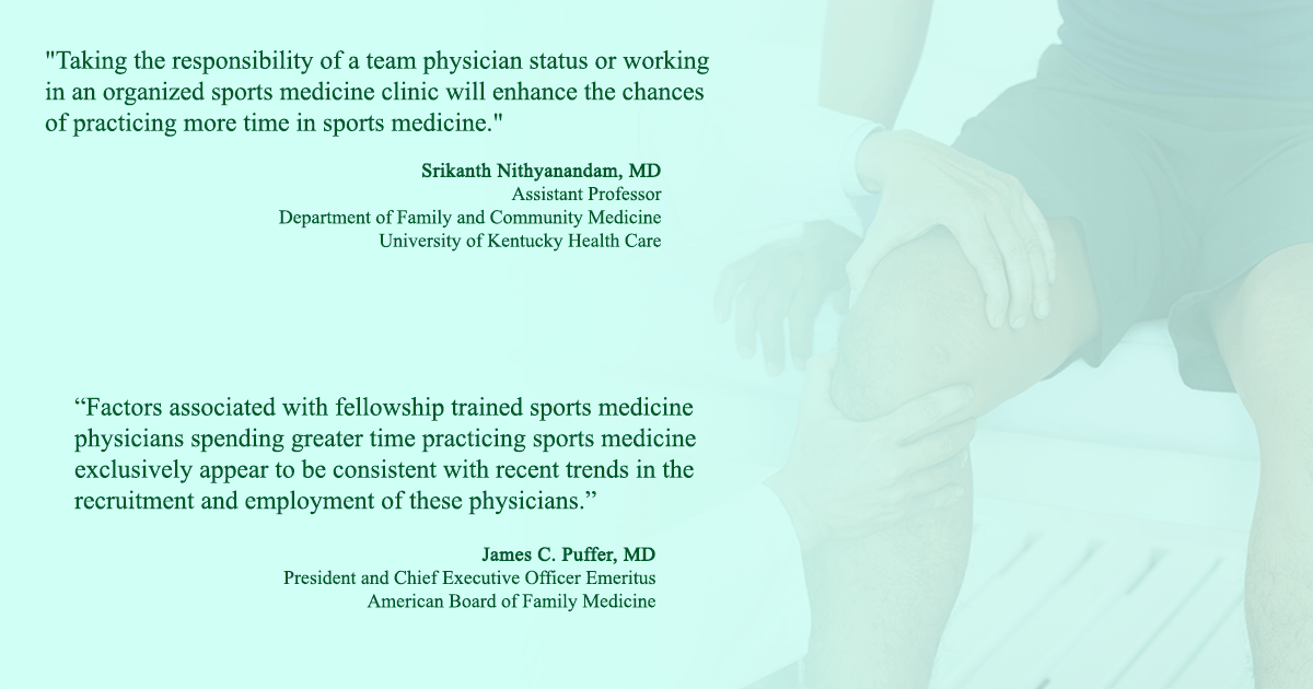 A recent study found family physicians certified in sports medicine, who devote 75% or more of their time practicing sports medicine, are predominately male, under the age of 50 years, hold faculty appointments, and serve as team physicians. bit.ly/35JFYTj