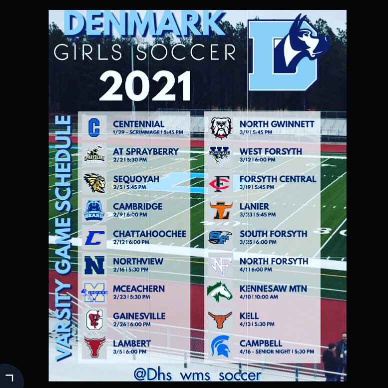 Dhs_wms_soccer's tweet photo. After a great week of tryouts, we are happy to start working. Screen shot our schedule and be on the look out for our junior varsity schedule coming soon. #Denmarksoccer https://t.co/6hAyOUKlaj