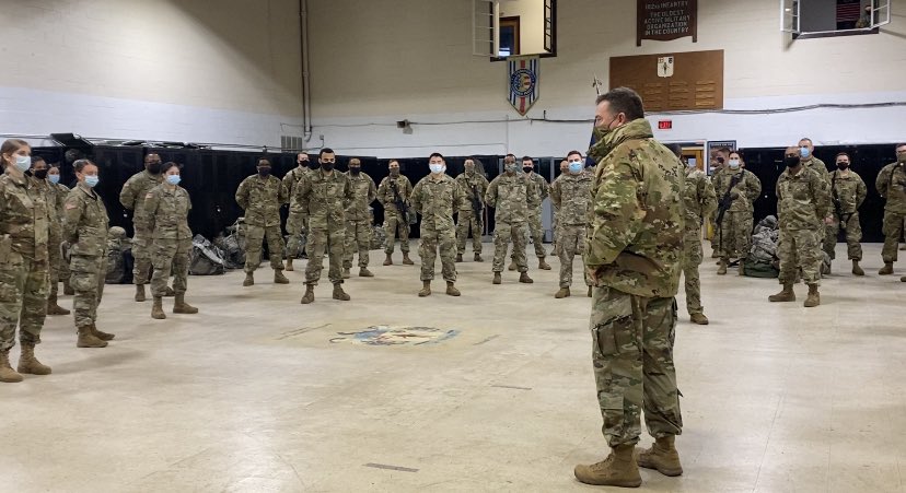 JulianneLimaTV's tweet photo. “I’m sorry I have to ask you to leave your families &amp; head down to our nation’s capital because our country is so broken right now that we have to defend the Constitution.”

@AdjutantGenMA helped send off @MANationalGuard members this morning. Full story tonight on @boston25 https://t.co/irtWv3Igec