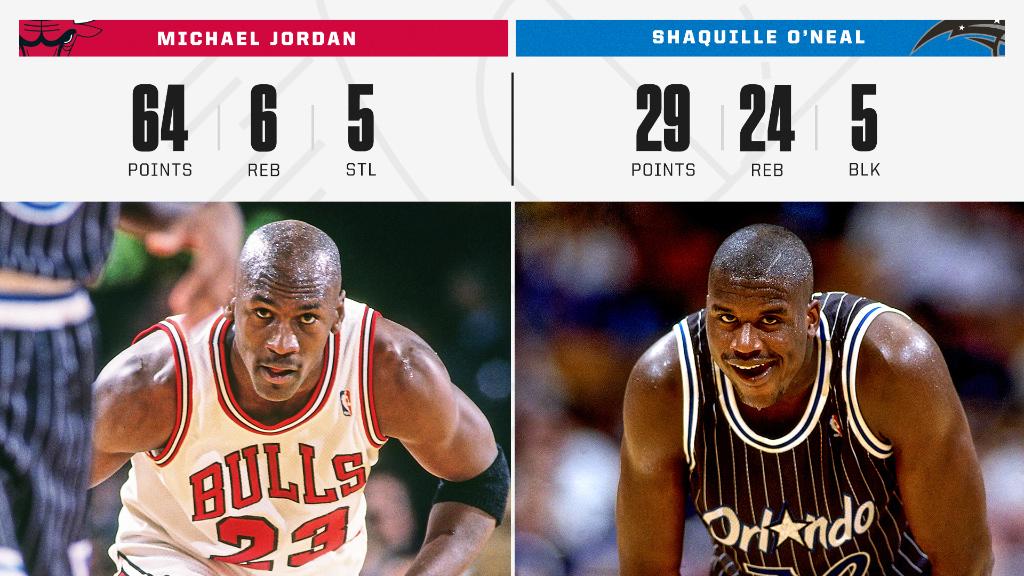 SportsCenter's tweet photo. Two icons, one game for the history books 🤩

28 years ago today, MJ and Shaq put on a show with the Magic getting a 128-124 win in overtime. https://t.co/DHTLhbCJF4