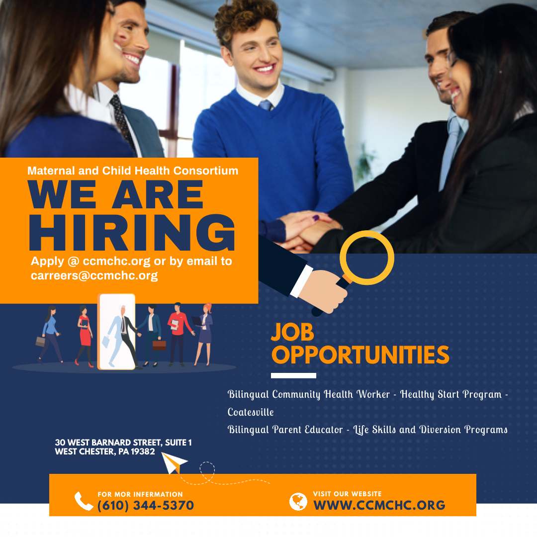 MCHCchesco's tweet photo. Would you or someone you know like to be part of an amazing team?
We're hiring! #CHWs #supportingourcommunity #passion #committment #dedication #success #socialwork #parenteducator #healthdisparities #missiondriven #publichealth #philanthropy #bilingual https://t.co/x2KNEl4wpi