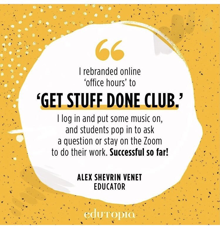 The words we use with students have the potential to substantially change their mindset.  

I am updating all office hours wording to the "Get Stuff Done Club," as featured by this educator and 
<a href="/edutopia/">edutopia</a>.  <a href="/SalemVaSchools/">Salem City Schools</a> <a href="/SalemSpartans/">Salem High School</a>