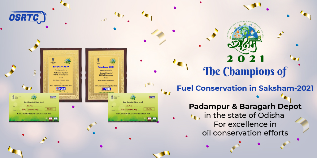 OSRTC_Odisha's tweet photo. Congratulations!
#Padampur & #Baragarh depot bag the prestigious #BestDepotAward for excellence in #oilconservation efforts at State Level on Fuel Conservation in Saksham-2021
#OSRTC4Odisha #ConnectingOdisha
@STAOdisha @CTOdisha @arunbothra https://t.co/C7mm7fUR9O