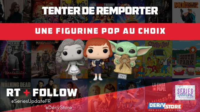 [#CONCOURS] Tentez de remporter une Figurine Pop au choix sur la boutique de Derivstore.com ! 🎁

Pour participer :
• Follow <a href="/SeriesUpdateFR/">Infos Séries</a> &amp; <a href="/DerivStore/">Deriv'Store</a>.
• #RT ce Tweet.
• Tag un(e) ami(e) en commentaire.

Tirage le 26/01.