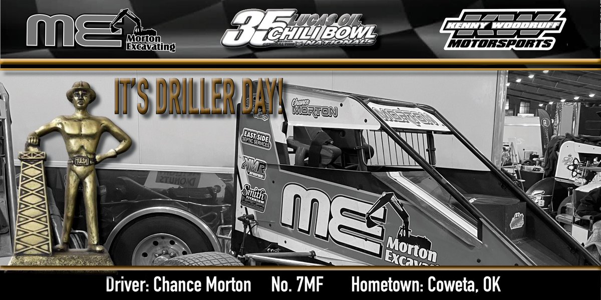IT’S DRILLER DAY! 🏁

 <a href="/ChanceMorton_7m/">Chance Morton</a> will start 14th in E Main 2.

#ChiliBowl2021
