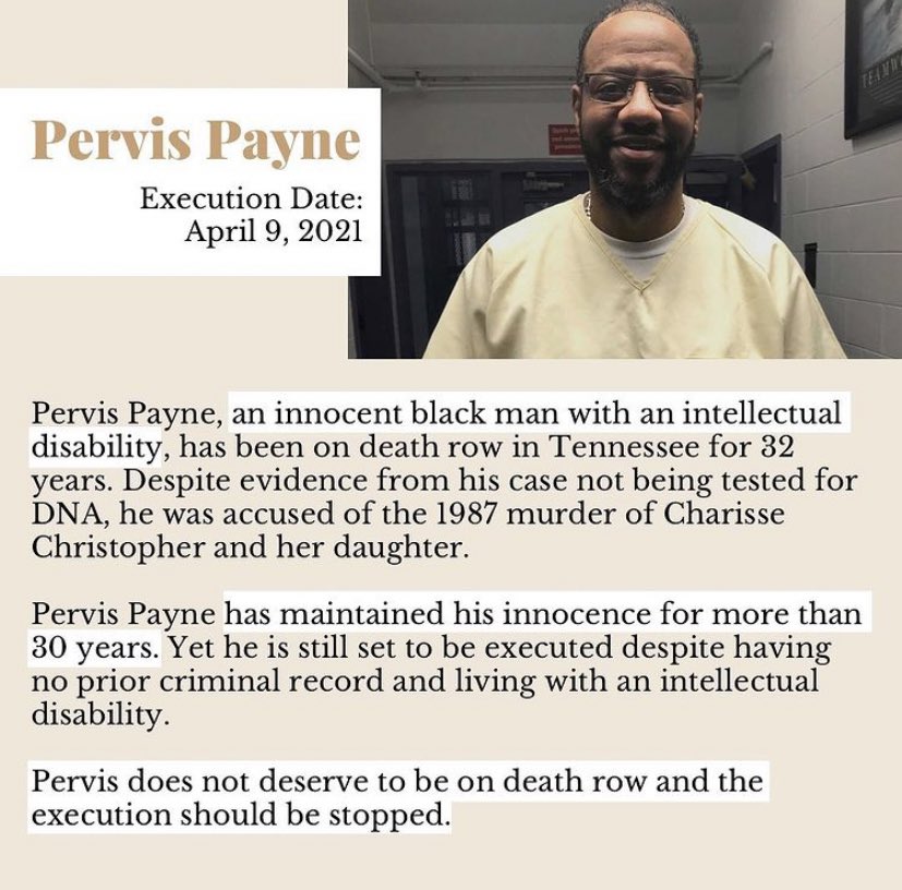 pervis payne is also innocent & disabled. he is set to be executed on april 9th!! start taking action now please don't wait until the last minute.  #SavePervisPayne