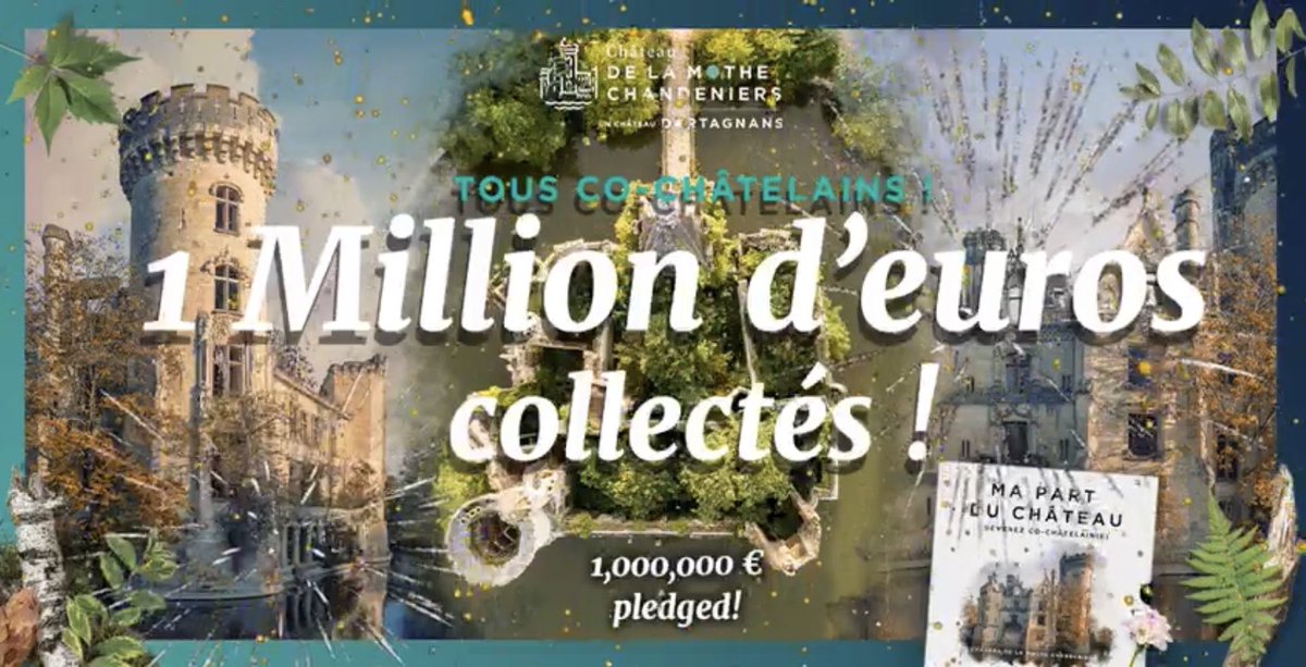 RomainDelaume's tweet photo. Extraordinaire ! La campagne de #crowdfunding du château @CMChandeniers dépasse le seuil symbolique du 1 Million d’euros🚀. Quelle mobilisation autour de ce concept innovant signé @DartagnansFR pour sauver nos monuments historiques

L’aventure s’écrit ici👉🏼https://t.co/swn36EvXqN https://t.co/AWyGgP15Hb