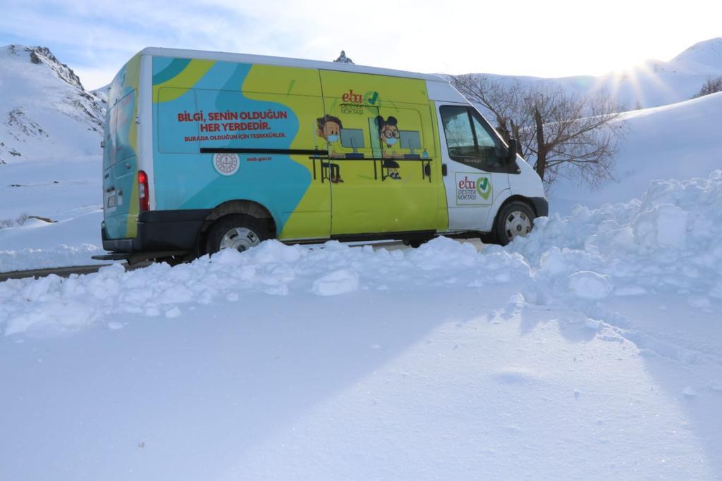 Uzaktan eğitimde gidilmemiş tek bir yer, dokunulmamış tek bir çocuk kalmasın diye mevsim koşulları ne olursa olsun EBA Mobil Destek ekiplerimizle yollardayız. 

Siz yeter ki isteyin çocuklarım, biz her daim yanınızdayız. 

Yollardaki tüm mesai arkadaşlarıma yürekten teşekkürler.