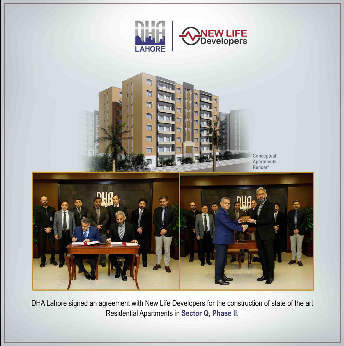 DHALhr_Official's tweet photo. DHA And New Life Developers signed a Joint Venture for Residential Apartments

#DhaLahore #apartments #Phase2 #SectorQ https://t.co/NoP4pCZfvZ