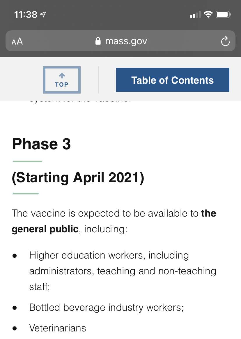 The three major segments of the general public, according to the MA vaccination plan:

* higher education workers
* bottled beverage workers
* veterinarians 

mass.gov/info-details/c…