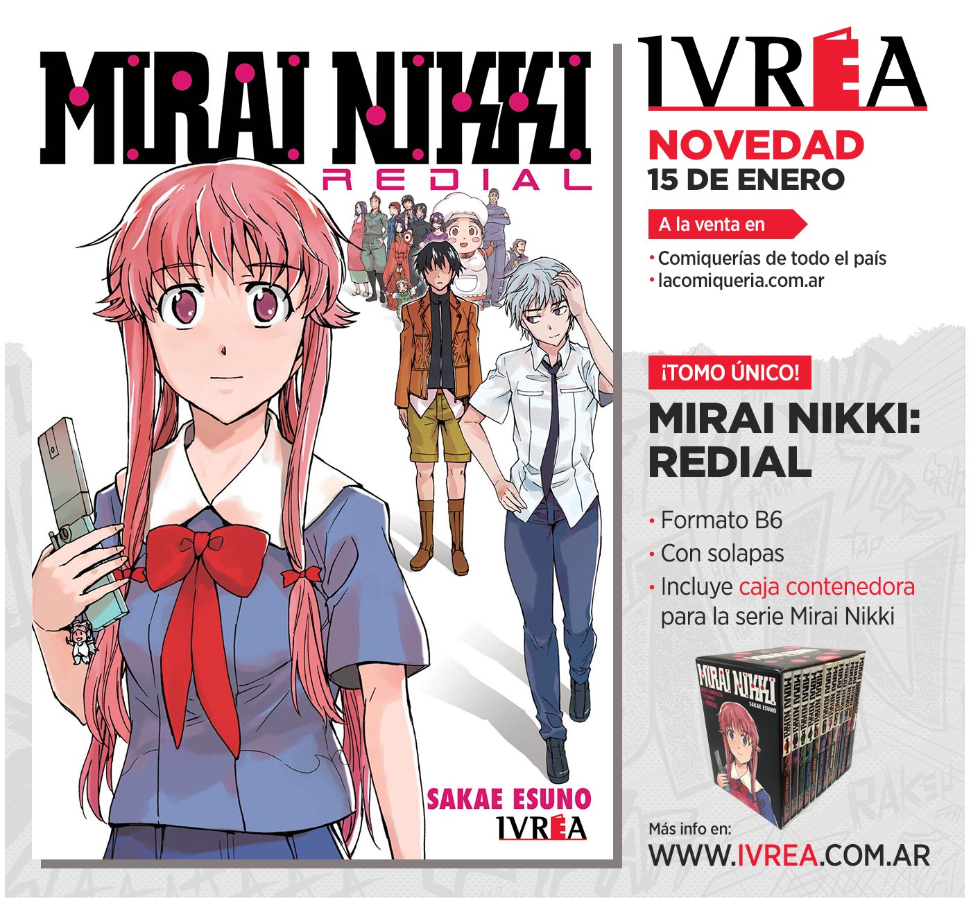 Ivrea Argentina on X: 🔴 🔴 ¡Les recordamos que ya se encuentra a la venta MIRAI  NIKKI: REDIAL! 🔴 🔴 ¡TOMO ÚNICO! – Tomo de 100 páginas aprox – Incluye  caja contenedora