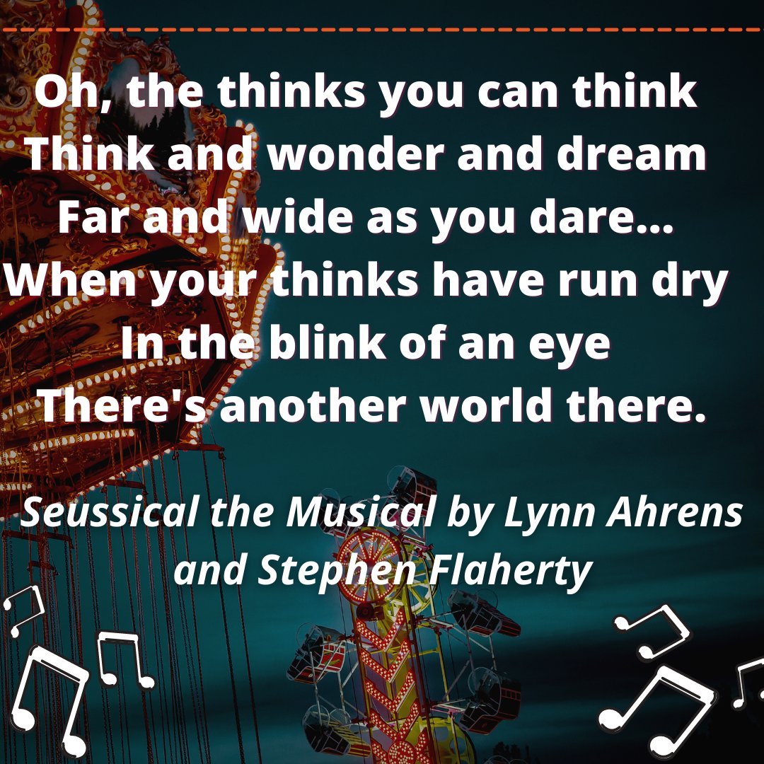 CampBroadway's tweet photo. Happy #showtunesaturday everyone!
Let you imagination fill with wonder as you enjoy this quote from Seussical the Musical by Lynn Ahrens and Stephen Flaherty.
#campbroadway #developyourcharacter #wonder #imagination #dream #act #sing #dance #theater https://t.co/C8MLUTBxmi