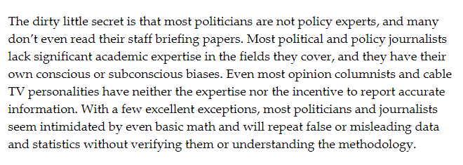 We come at our policy views with such conviction, and belittle the "uninformed idiots" who disagree with us. Yet both sides are often just cutting-and-pasting google searches of what we read elsewhere. And we have no idea whose information is correct. (4/)