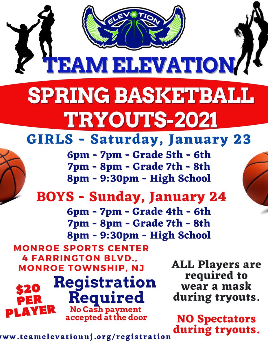 Spring AAU Basketball Tryouts. Go to teamelevationnj.org/registration/ to register. #aaubasketball #teamelevation #njbasketball #elevation #aau #middlesex #newjerseysports #youthbasketball