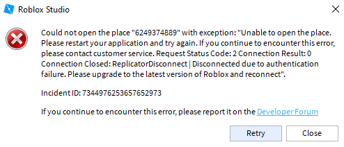 roblox cannot connect to game bad request