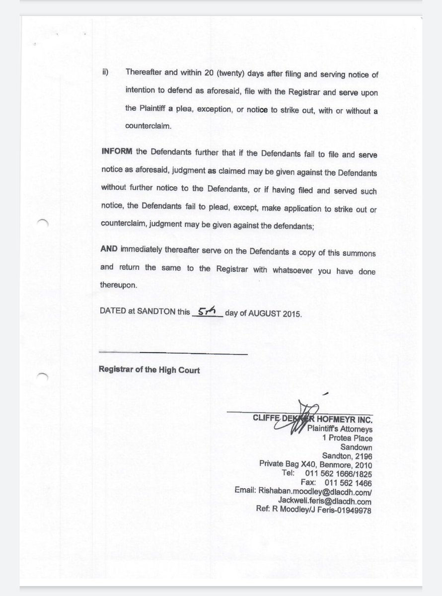 On 16 July 2015  @Eskom_SA served a letter of demand on Optimum demanding payment in the amount of R2.18 Bn.Optimum refused to comply & refused to arbitrate as well.On 5 August 2015 Eskom instituted civil action against Glencore. Summons were served.