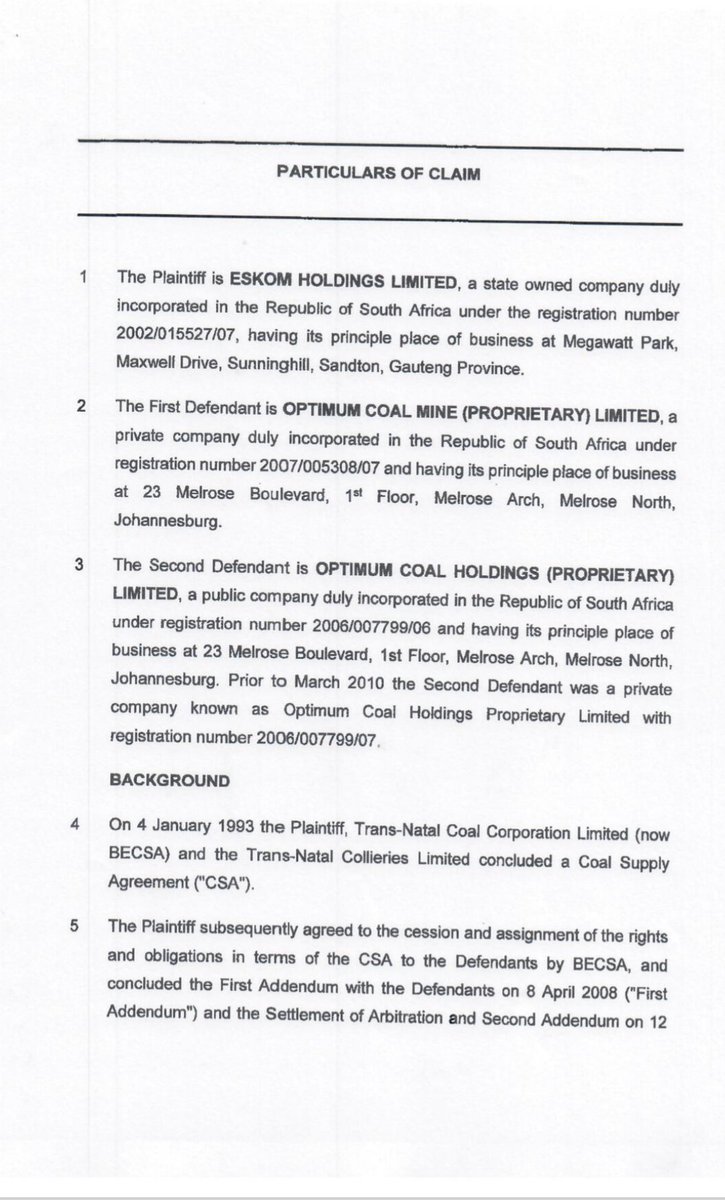 On 16 July 2015  @Eskom_SA served a letter of demand on Optimum demanding payment in the amount of R2.18 Bn.Optimum refused to comply & refused to arbitrate as well.On 5 August 2015 Eskom instituted civil action against Glencore. Summons were served.