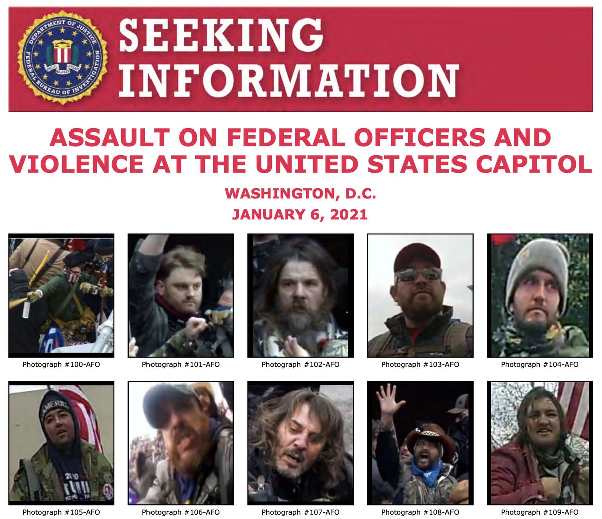 The #FBI needs you to help us identify individuals who unlawfully entered the U.S. Capitol and assaulted law enforcement officers on January 6. Visit ow.ly/HWIY50Danmu to see a new poster with more people. If you recognize someone, submit a tip at fbi.gov/USCapitol.