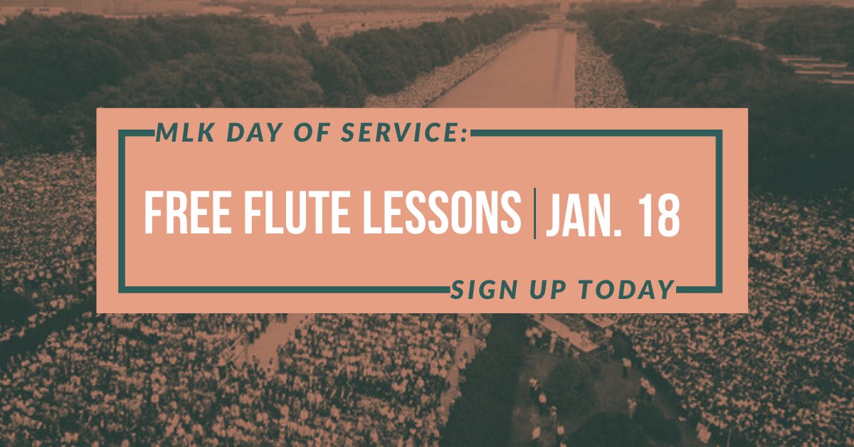 bachnbaseball's tweet photo. For the MLK Day of Service on Mon, Jan 18, I will be offering free flute lessons. This is open to any flutists who are not currently taking private lessons.

Students of ALL levels are encouraged to sign up. Details and sign up is available at: https://t.co/VDB3RHEkYx https://t.co/F5SbI9Fle4