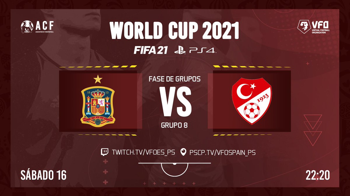 ⭐️COPA DEL MUNDO | FASE DE GRUPOS

⏰ 22:20hr 
⚽ ESPAÑA 🆚 TURQUÍA   
🎙 <a href="/LeonidasMadiba/">LeoMadiba</a> <a href="/SeeergioGM/">Sergio González</a>  <a href="/RoberEsp/">Roberto Adrián</a>
📺 twitch.tv/vfoes_ps
💻 pscp.tv/VFOspain_ps