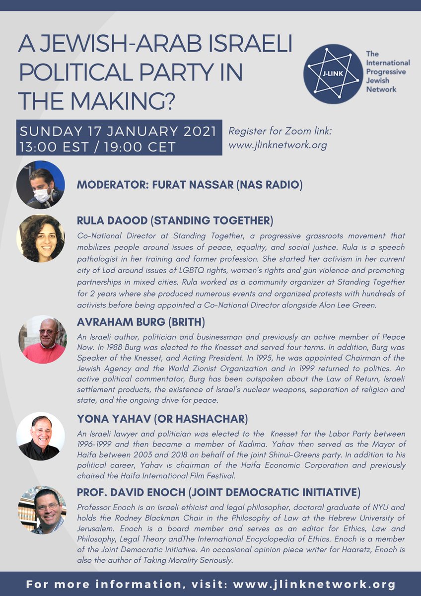 JLinkNetworkOrg's tweet image. Tomorrow is the big day!
It’s not too late to register for our webinar: A Jewish-Arab Political Party In The Making?
Register now: us02web.zoom.us/webinar/regist…