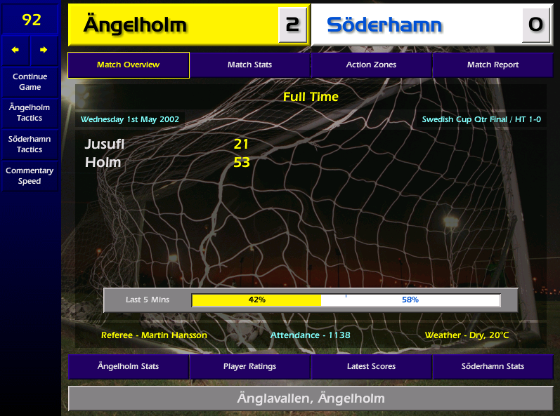 A dire display in the Cup QF sees us blow an outside chance of getting into Europe. But the £25k for TV rights keeps chairman Gosta happy and the bailiffs have stopped turning up and taking away the few remaining bits of Ikea furniture