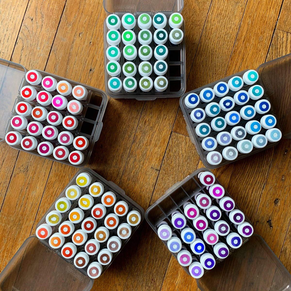 InkJournal's tweet photo. Hmm... which color should I pick today? #inksamples #fountainpenink #fountainpeninkaddict #inkaddict #colorful #rainbow #roygbiv https://t.co/VqDapSp1A0