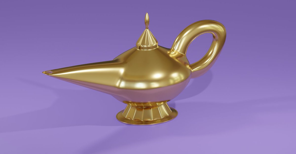 KenG3_vr's tweet photo. #Blender で魔法のランプ。
・スピンツールすごい
・辺ループのブリッジでスムーズに接続
・Alt+Eで法線に向かって押し出しで簡単凹凸
こんな複雑な形も作れるようになってきた。
https://t.co/ZgtQFgtUXN https://t.co/WpZuBkPAmU