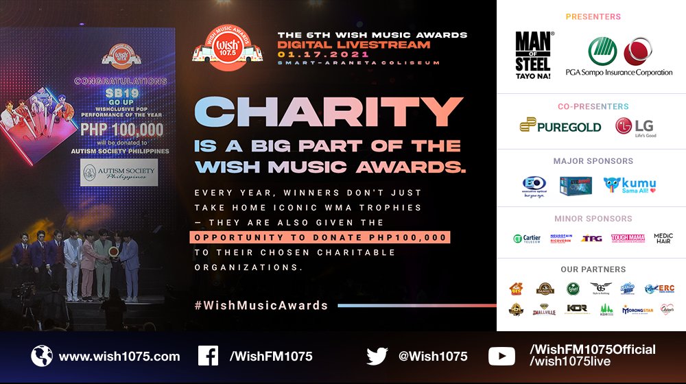 wish1075's tweet photo. Charity is a big part of the #WishMusicAwards.

Every year, winners don't just take home iconic WMA trophies — they are also given the opportunity to donate Php100,000 to their chosen charitable organizations. https://t.co/TNdAXXTijS