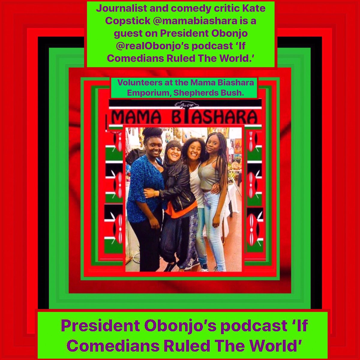 sanshui596's tweet photo. Journalist/#comedy critic #KateCopstick #mamabiashara is a guest on #PresidentObonjo #realObonjo’s #podcast ‘If Comedians Ruled The World’

#Maharastra #Gujrat #Delhi #Rajasthan #india #agra
#TamilNadu #Karnataka #Pune #Chennai #Nashik  #kolkata #mumbai 

https://t.co/pkdWUkWhol https://t.co/F2nrC3LAUz