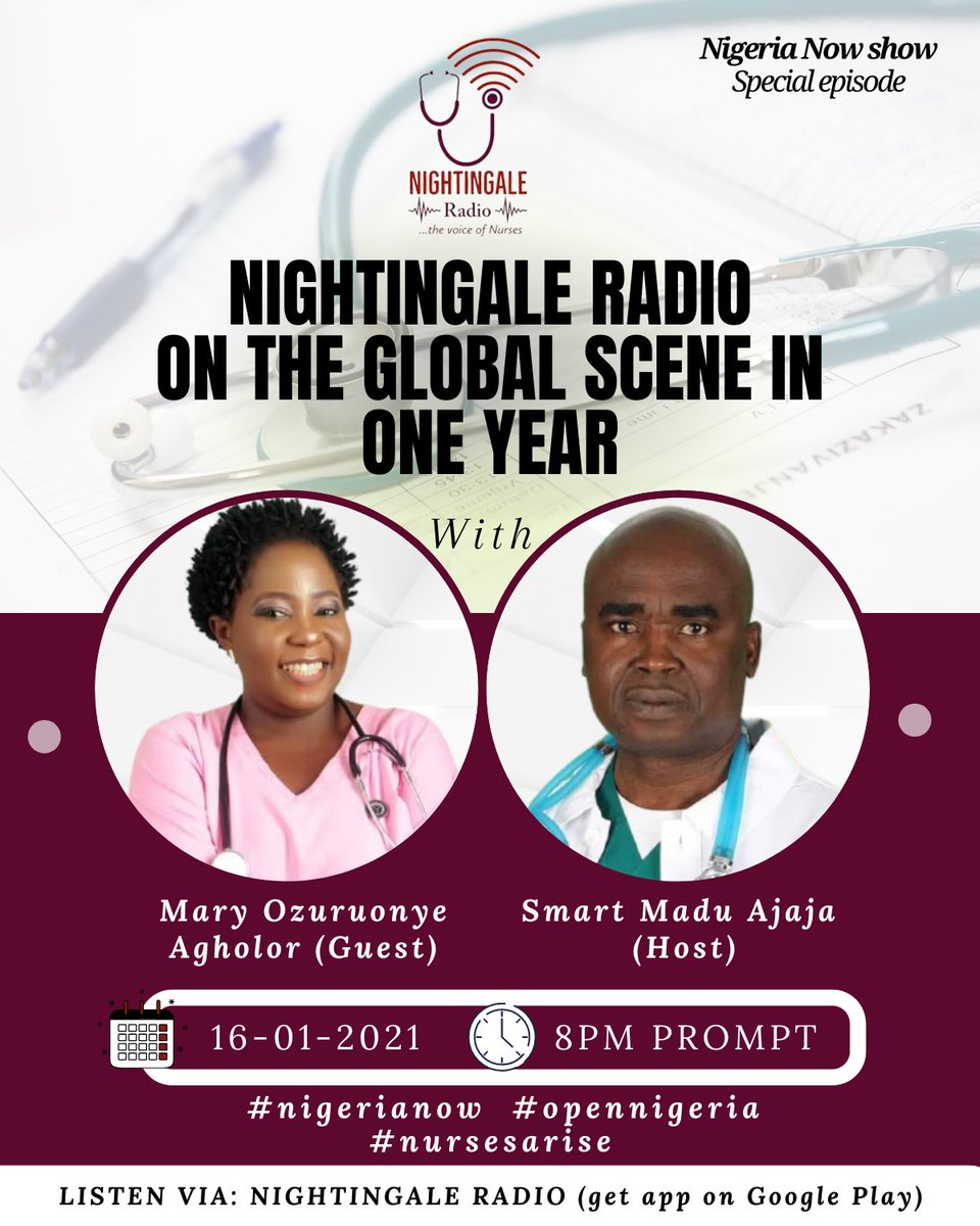 NightingaleRad1's tweet photo. Join us tonight at 8pm as we host out our mega show to celebrate the first year anniversary of Nightingale radio. To listen download the radio app here
https://t.co/hlUJGeg91o
@SmartAjaja @womeninGH @UN_Women @UNICEF @MobilePunch @AlikoDangoteFdn @TonyElumeluFDN @WHO @9janurses https://t.co/rUBrhFWytH