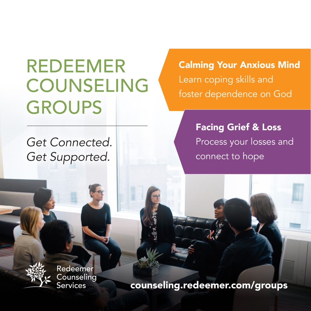 Redeemer Counseling Services is offering several options for Renewal or Counseling Groups this Spring. Visit @redeemercounselingservices or counseling.redeemer.com/groups for more information and to sign up. Groups will be remote.